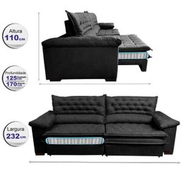 Sofá Retrátil e Reclinável Molas Ensacadas Cama Inbox Botonê 2,32M Espuma Viscoelástico Suede - 2
