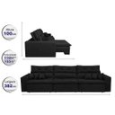 Ver imagem 2 de Sofá Cairo 3,82M Retrátil e Reclinável, Molas No Assento e 6 Almofadas Tecido Suede Preto Cama