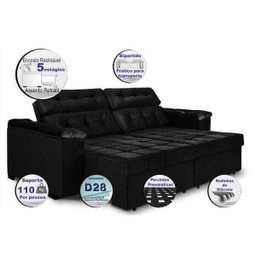 Sofá Retrátil e Reclinável New Austrália 2,25M Tecido Suede Velusoft Preto Cama Inbox - 3