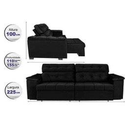 Sofá Retrátil e Reclinável New Austrália 2,25M Tecido Suede Velusoft Preto Cama Inbox - 2