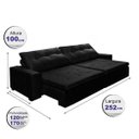 Ver imagem 3 de Sofá Retrátil e Reclinável Oklahoma 2,52M com Molas e Pillow No Assento Tecido Suede Preto Cama