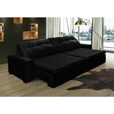 Sofá Retrátil e Reclinável Oklahoma 2,52M com Molas e Pillow No Assento Tecido Suede Preto Cama