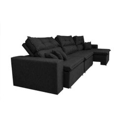 Sofá Cairo 4,12M Retrátil e Reclinável, Molas No Assento e 6 Almofadas Tecido Suede Preto Cama - 8