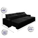 Ver imagem 3 de Sofá Retrátil e Reclinável Oklahoma 3,12M com Molas e Pillow No Assento Tecido Suede Preto Cama
