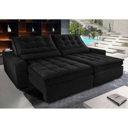 Sofá Retrátil e Reclinável com Molas Ensacadas Cama Inbox Gold 2,32M Tecido Suede Velusoft Preto - 1