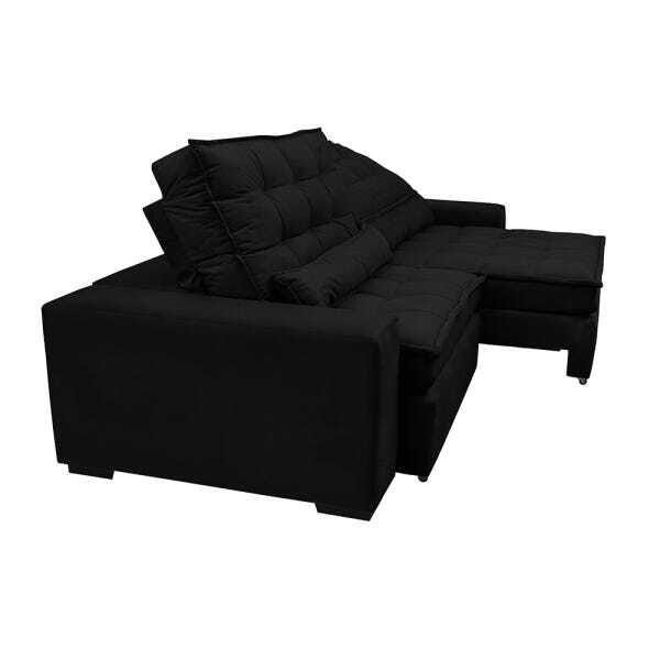 Sofá Retrátil e Reclinável com Molas Ensacadas Cama Inbox Gold 2,52M Tecido Suede Velusoft Preto - 6