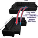 Ver imagem 5 de Sofá de Canto Retrátil e Reclinável, Molas Cama Inbox Austin 3,45x2,44 ou 2,44x3,45 Suede Preto
