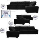Ver imagem 2 de Sofá de Canto Retrátil e Reclinável, Molas Cama Inbox Austin 3,45x2,44 ou 2,44x3,45 Suede Preto