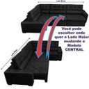 Ver imagem 5 de Sofá de Canto Retrátil e Reclinável, Molas Cama Inbox Austin 3,65x2,54 ou 2,54x3,65 Suede Preto