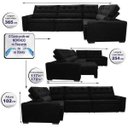 Ver imagem 2 de Sofá de Canto Retrátil e Reclinável, Molas Cama Inbox Austin 3,65x2,54 ou 2,54x3,65 Suede Preto