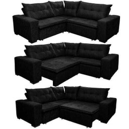 Sofá de Canto Retrátil e Reclinável, Molas Cama Inbox Oklahoma 2,30M x 2,30M Suede Velusoft Preto - 7