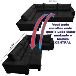 Sofá de Canto Retrátil e Reclinável, Molas Cama Inbox Oklahoma 3,45x2,41 ou 2,41x3,45 Suede Preto - 5