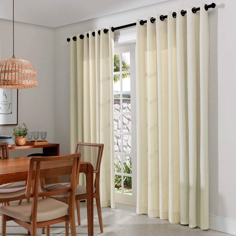 Cortina Rústica 300x250 Off White Ilhós Cromado Admirare