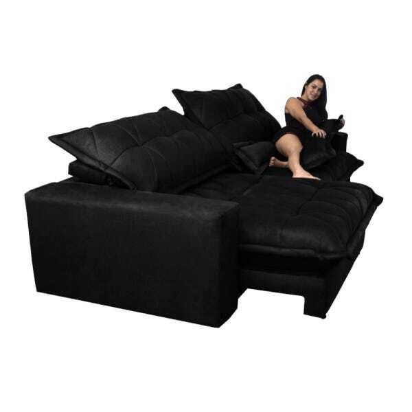 Sofá Retrátil e Reclinável 2,52m com Molas Ensacadas Cama Inbox Soft Tecido Suede Preto - 6