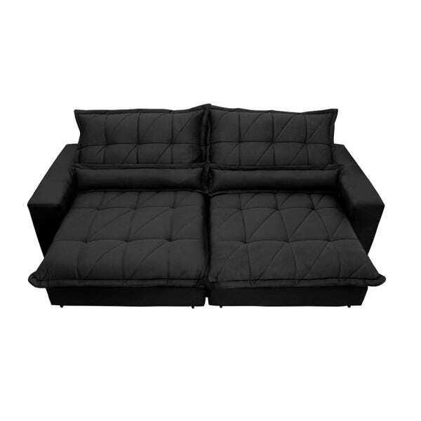 Sofá Retrátil e Reclinável 3,12m com Molas Ensacadas Cama Inbox Soft Tecido Suede Preto - 5