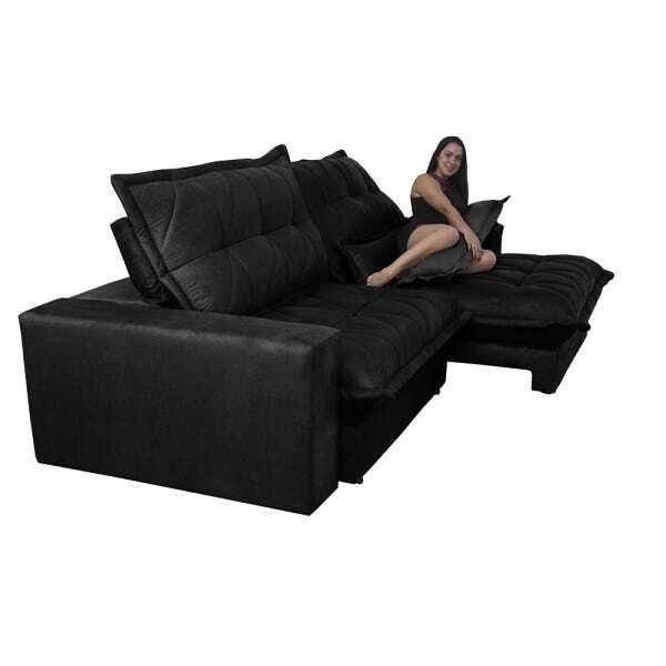 Sofá Retrátil e Reclinável 3,12m com Molas Ensacadas Cama Inbox Soft Tecido Suede Preto - 6