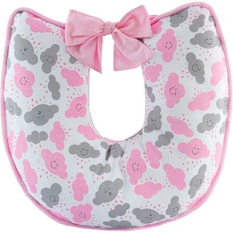 Almofada de Amamentação Capa com Zíper Algodão Nuvens Rosa