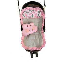 Kit Capa De Carrinho + Bebê Conforto + Apoio Nuvens Rosa - 2