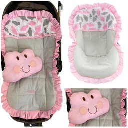Kit Capa De Carrinho + Capa Bebê Conforto Nuvens Cinza Rosa - 1