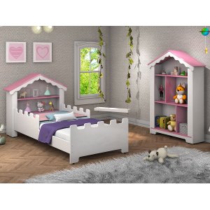 Cama Castelo Menina Princesa e Organizador de Brinquedos Casinha