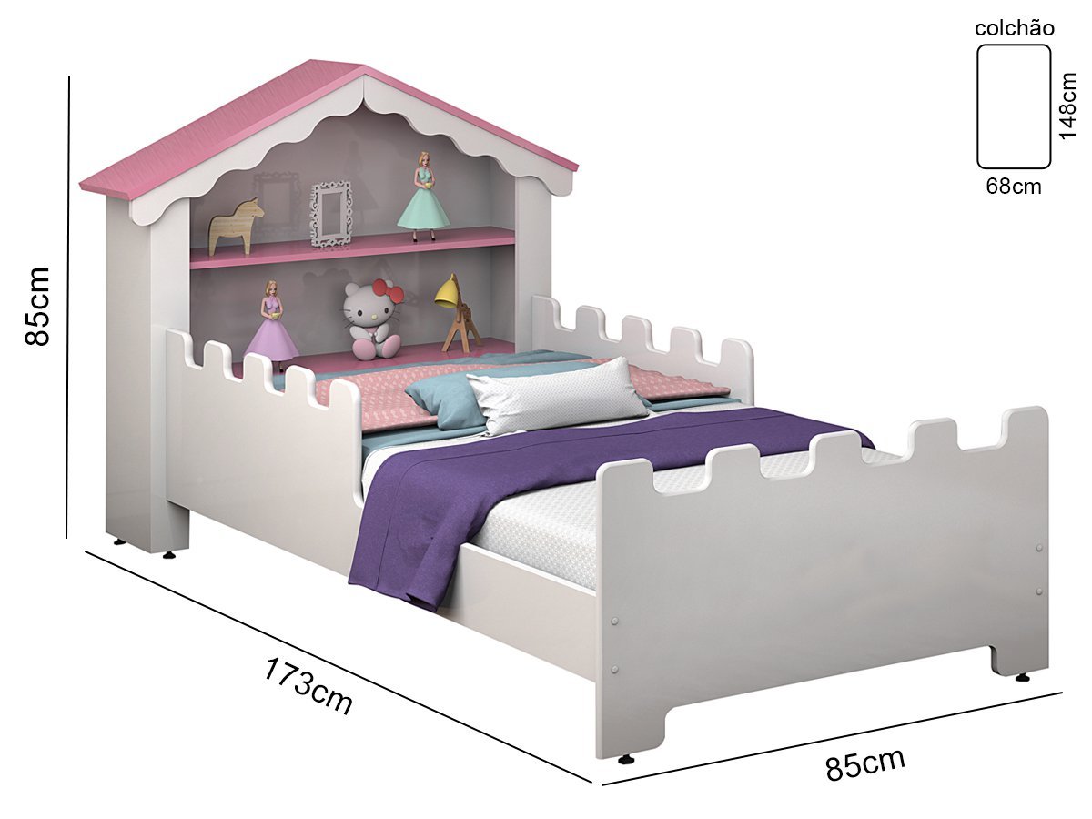 Cama Castelo Menina Princesa e Organizador de Brinquedos Casinha - 2