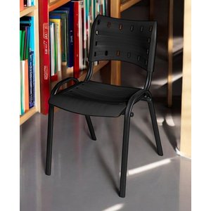 Cadeira Iso Base Preto Escola, Escritório Preto - Kit 10 Un