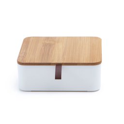 Porta Joias Quadrado com Tampa de Bambu e Espelho - Oikos - 2