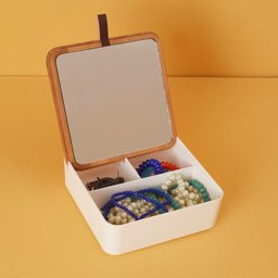 Porta Joias Quadrado com Tampa de Bambu e Espelho - Oikos - 8