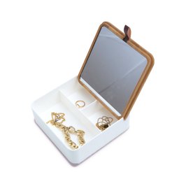 Porta Joias Quadrado com Tampa de Bambu e Espelho - Oikos - 4