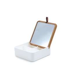 Porta Joias Quadrado com Tampa de Bambu e Espelho - Oikos - 1