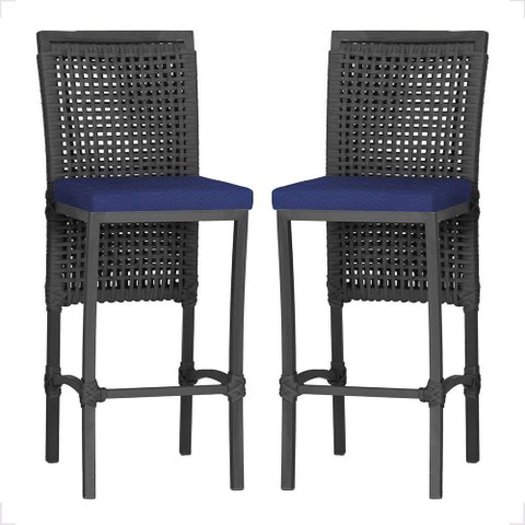 2 Banqueta em Alumínio Roma Preta Corda Náutica Tecido 10
