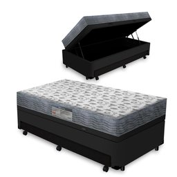 Cama Box Baú e Auxiliar Solteiro Preta + Colchão Ortopédico D33 Ortobom ISO 100 88x188x60cm - 1