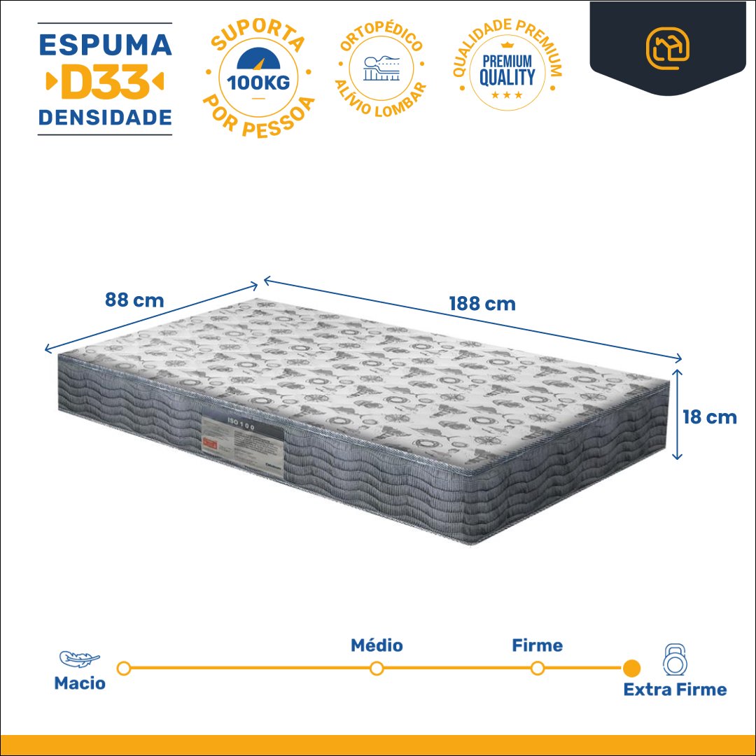 Cama Box Baú com Auxiliar Solteiro + Colchão Ortopédico D33 Ortobom Iso 100 88 Cm - 6