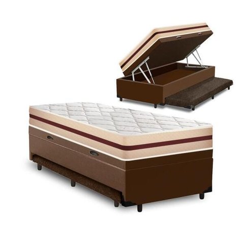 Cama Box Baú e Auxiliar Solteiro + Colchão de Molas Ensacadas Anjos Classic 88x188x64cm