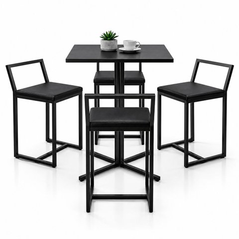 Conjunto Bistrô Baixa Industrial Quadrada Preta 4 Banqueta Confort