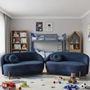 Ver imagem 2 de Kit 02 Sofás Orgânicos 2 Lugares C/2 Almofadas Curvo Sala Recepção Amsterdã Veludo Azul Marinho - Mo