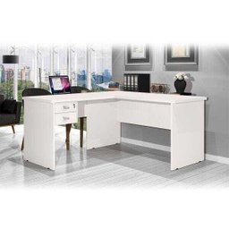 Mesa para Escritório e Home Office em L com 2 Gavetas Tauros Off White - 1
