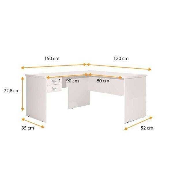 Mesa para Escritório e Home Office em L com 2 Gavetas Tauros Off White - 2