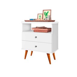 Mesa Cabeceira 2 Gavetas Branca J&A Móveis Status 69x60x34 - 2