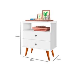 Mesa Cabeceira 2 Gavetas Branca J&A Móveis Status 69x60x34 - 6