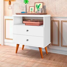 Mesa Cabeceira 2 Gavetas Branca J&A Móveis Status 69x60x34 - 1