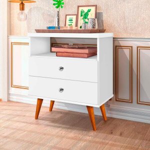 Mesa Cabeceira 2 Gavetas Branca J&A Móveis Status 69x60x34