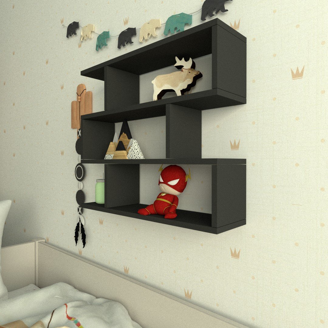 Nicho Zig P15cm Minimalista Preto Mdf Organizador Dormitorio Bebe Infantil Kids - Rufatto Decorações - 3