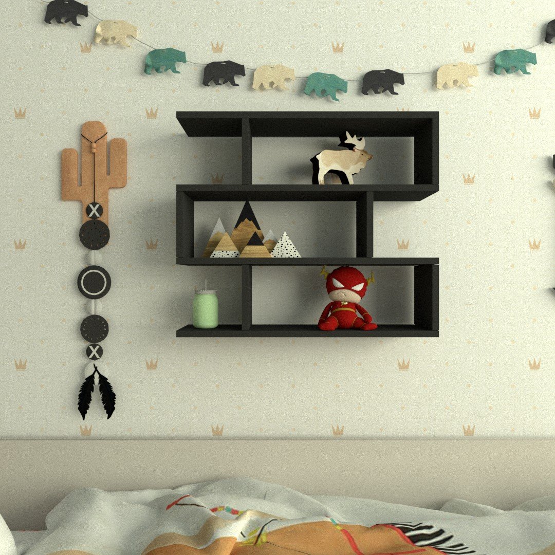 Nicho Zig P15cm Minimalista Preto Mdf Organizador Dormitorio Bebe Infantil Kids - Rufatto Decorações - 1