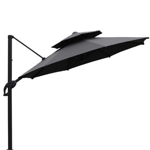 Ombrelone Lateral Belize Rivatti 300 cm em Aluminio com Base Cruz Capa Poliéster Grafite