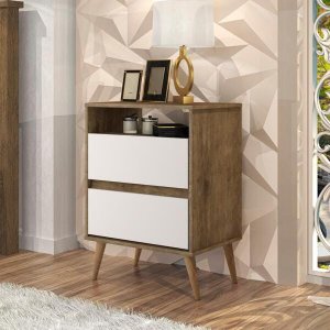 Mesa de Cabeceira 2 Gavetas Lotus Jequitibá e Off White