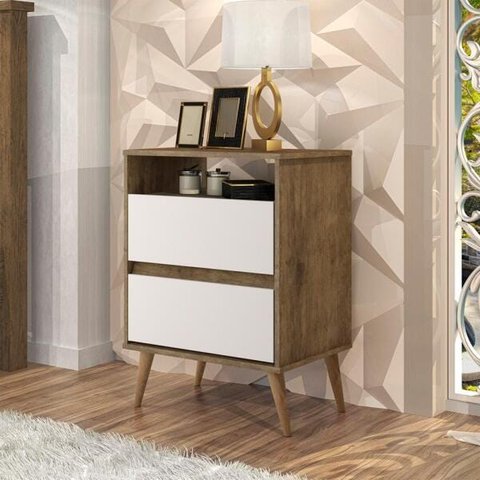 Mesa de Cabeceira 2 Gavetas Lotus Jequitibá e Off White