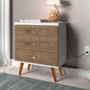 Ver imagem 1 de Mesa de Cabeceira 3 Gavetas Status Off White e Jequitibá