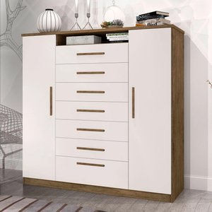 Cômoda 2 Portas 7 Gavetas Jequitibá/Off White J&A Móveis Mega 157x157x47