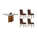 Ver imagem 1 de Conjunto: Mesa Sala Jantar Berlim Curvo 90cm + 4 Cadeiras Dakota Naturale/off White - Suede Marrom